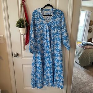 Anandi Joshi Blue and White Floral Dress with Scalloped Edges